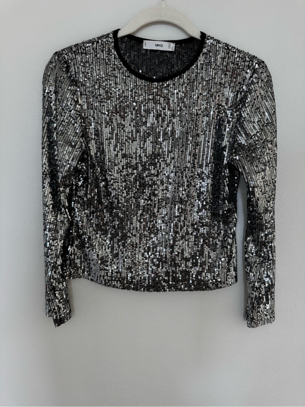 Mango Silver Sequin Long-Sleeve Top